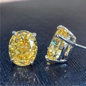 Sparkling Sterling Silver Cubic Zirconia Citrine Yellow Stud Earrings